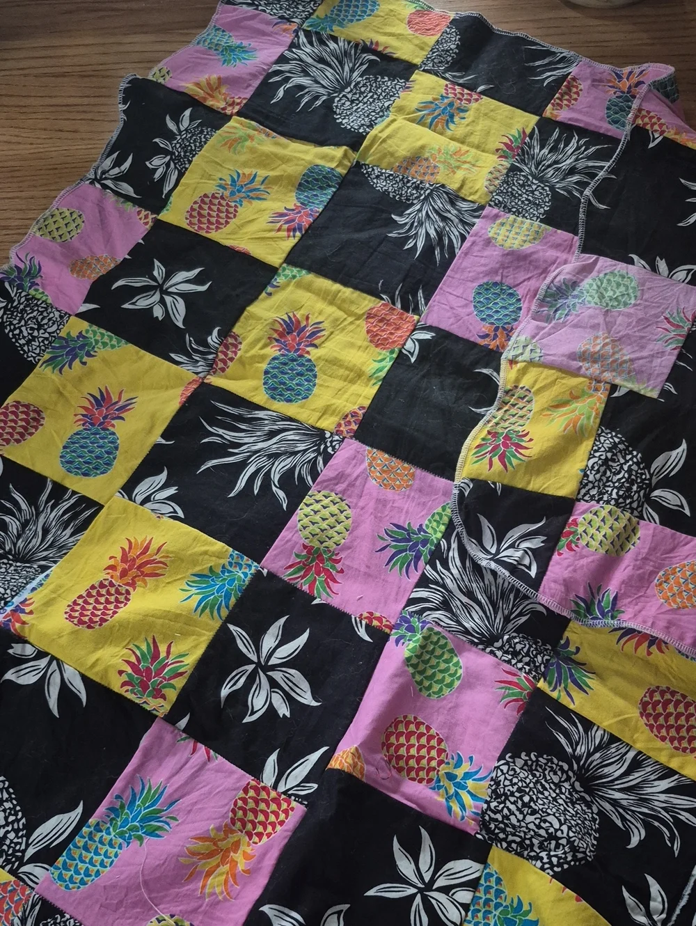 Tropical Pineapple Patchwork Cotton Throw - Yellow, Pink, Black